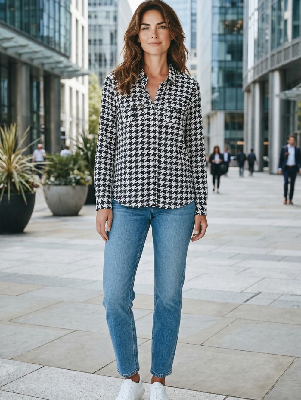 Tommy Hilfiger Black & White Houndstooth Button-Down Shirt